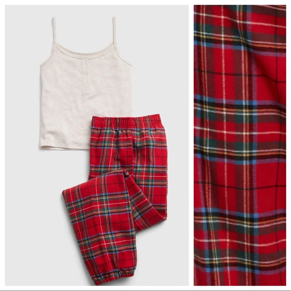 GAP Pajama Set Soft Knit Cami All Over Plaid Elastic‎ Waist Pants Size 8 NWT $60